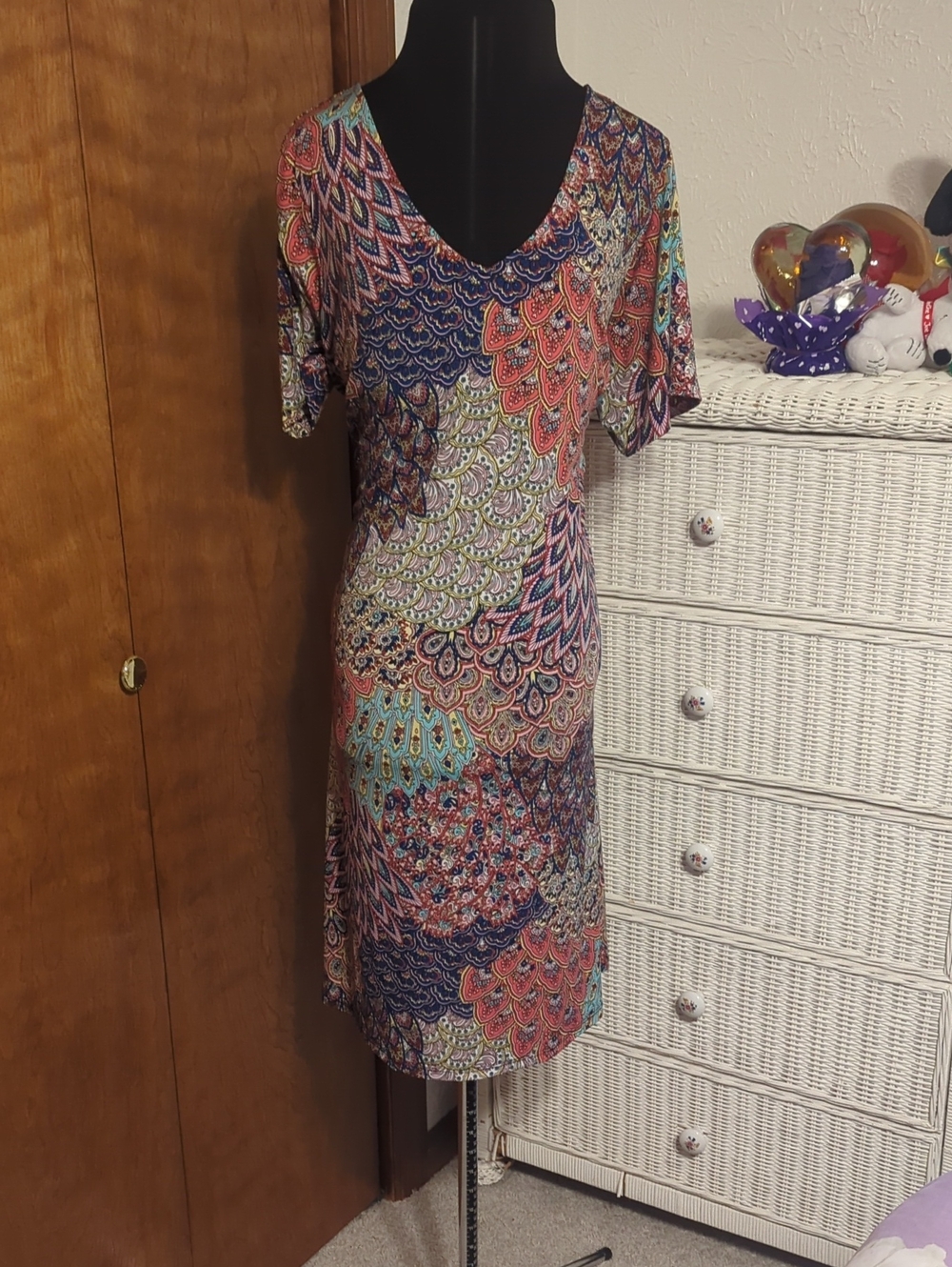 J.B.S. Multicolor Paisley-Print V-Neck Midi Dress